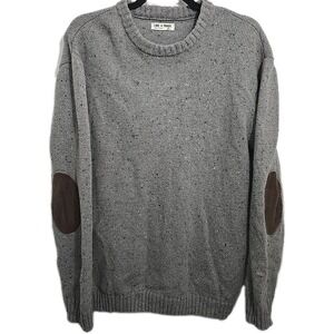 Line of Trade Men's Wool Blend Gray Speckled‎ Elbow Patch Crewneck Sweater XL